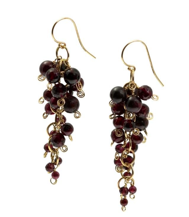 14K Gold Chandelier Earrings set with Garnets, a chic accessory for any occasion