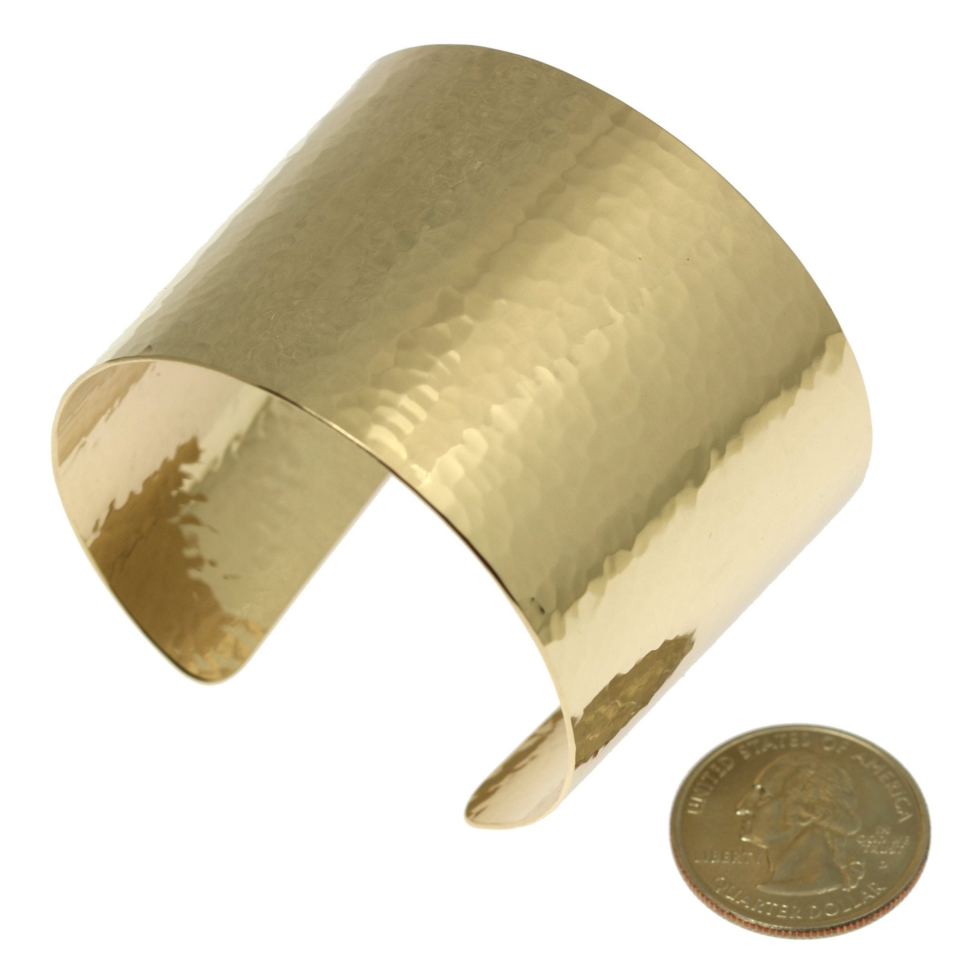 Hammered 14K Gold-filled Cuff Bracelet Compared with Quarter
