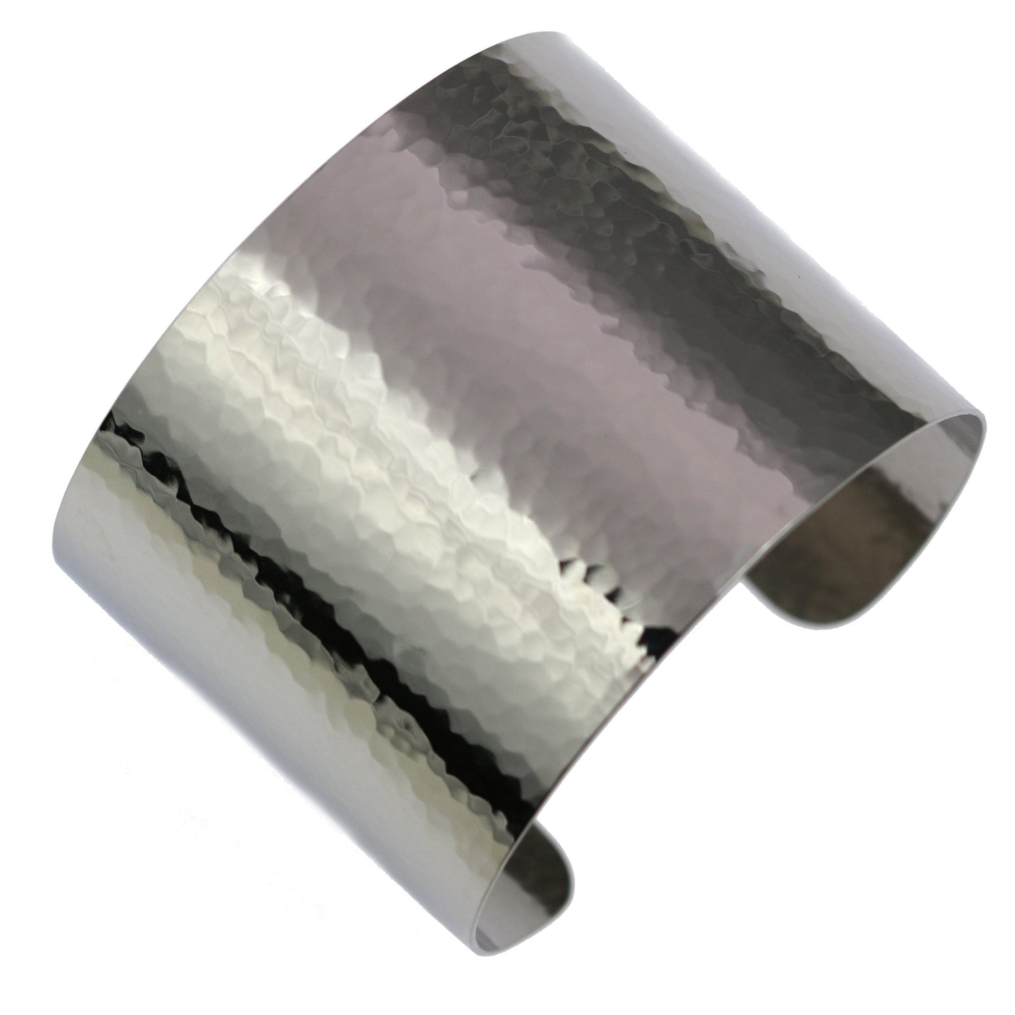 Top - 1 3/4 Inch Wide Hammered Stainless Steel Cuff Bracelet