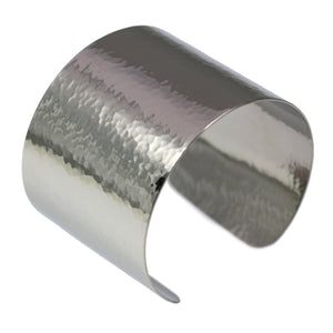 1 of 8: A 1 3/4 Inch Wide Hammered Stainless Steel Cuff Bracelet on a White Background