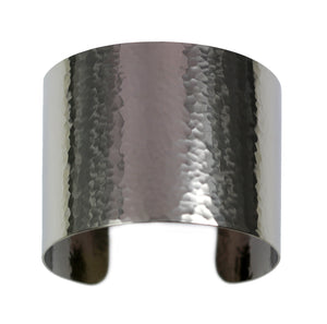 6 of 8: 1 3/4 Inch Wide Hammered Stainless Steel Cuff Bracelet Hammering Detail on Top of Cuff