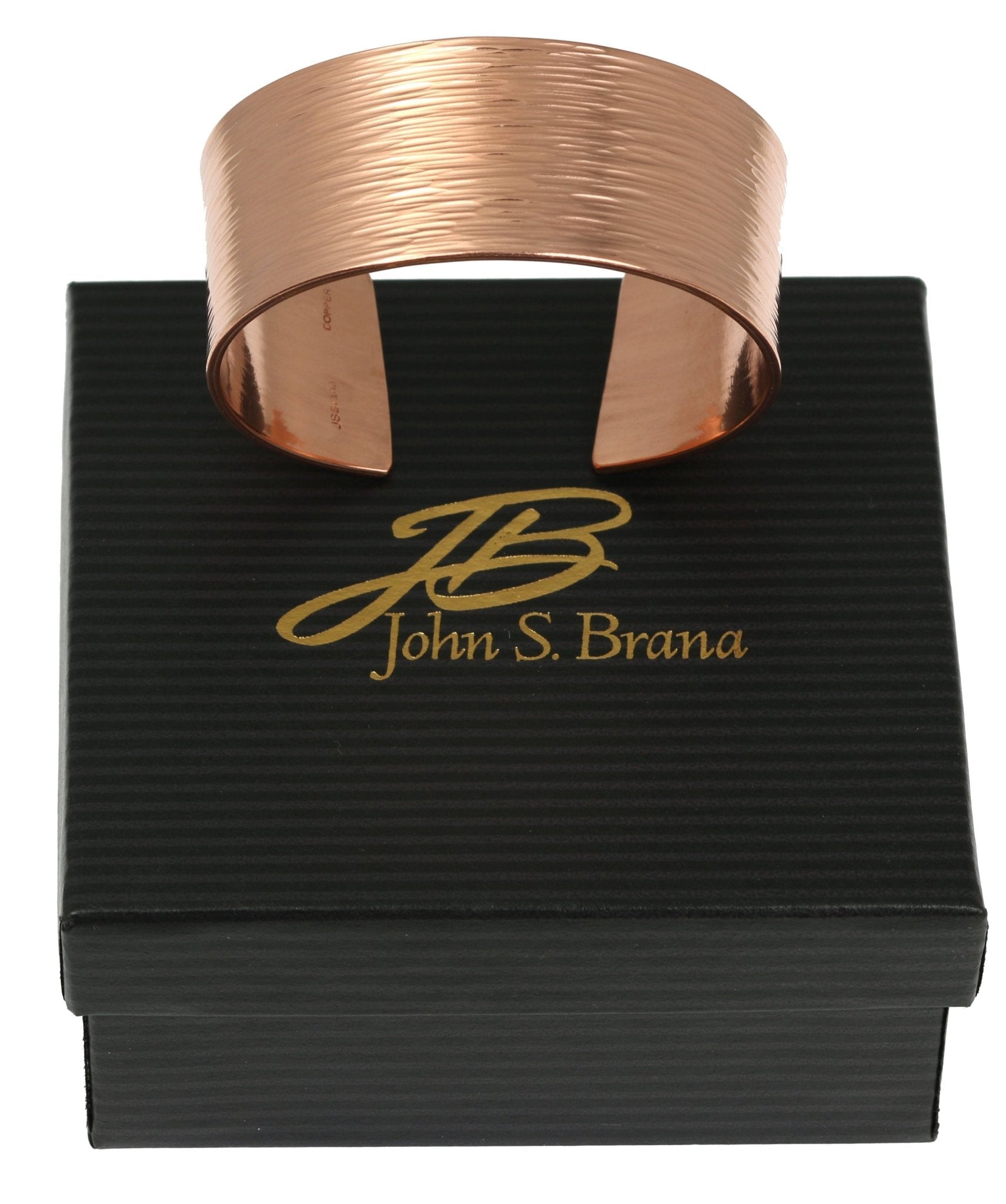 1 Inch Wide Bark Copper Cuff Bracelet on Black Gift Box