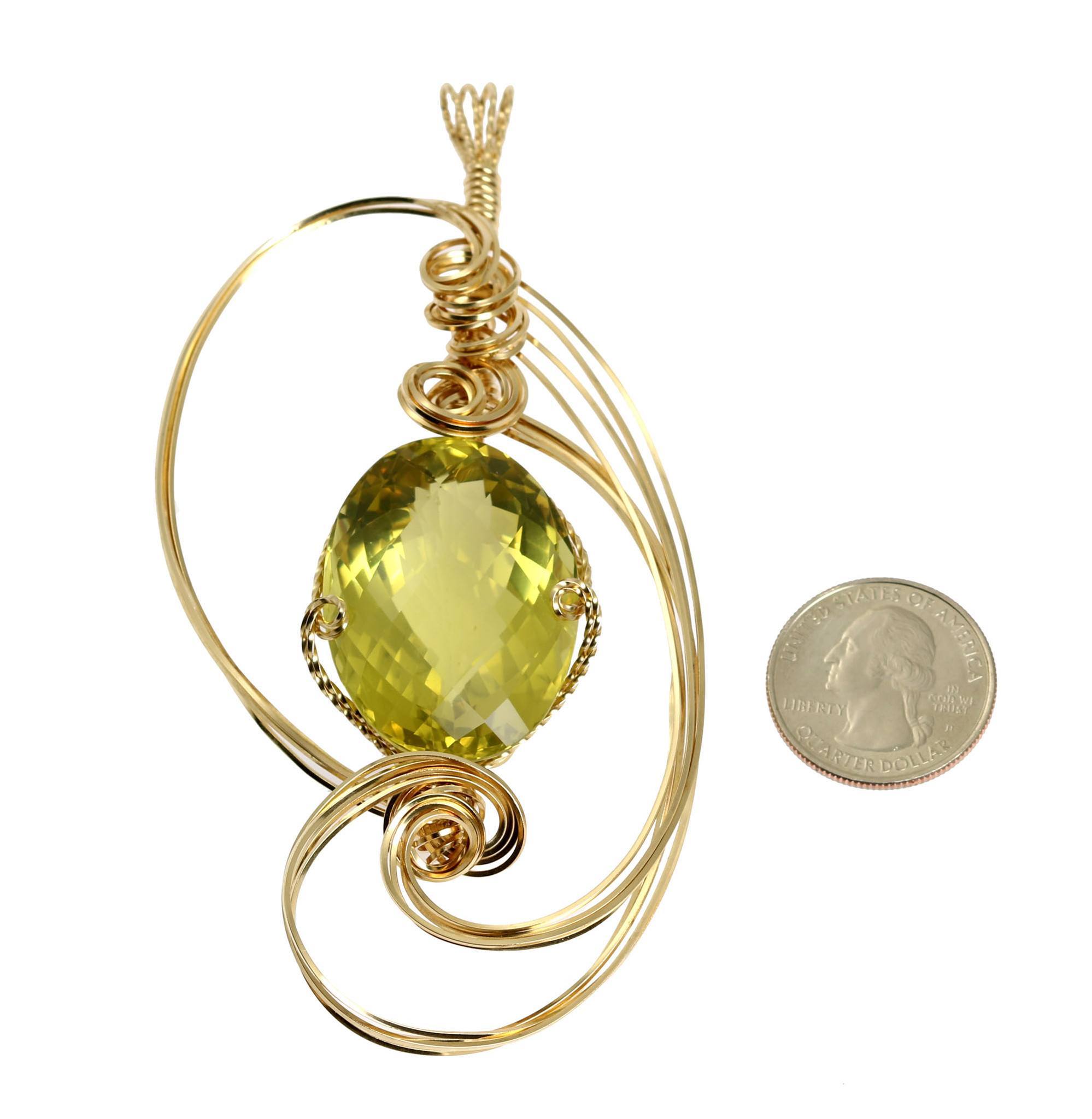 Green Gold Quartz 14K Gold-filled Pendant with US Quarter for Size Dimensions