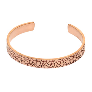 4 of 9: 10mm Wide Men's Embossed Mosaic Solid Copper Cuff Laying Flat
