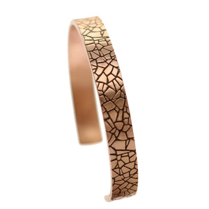 3 of 9: Left View of 10mm Wide Men's Embossed Mosaic Solid Copper Cuff