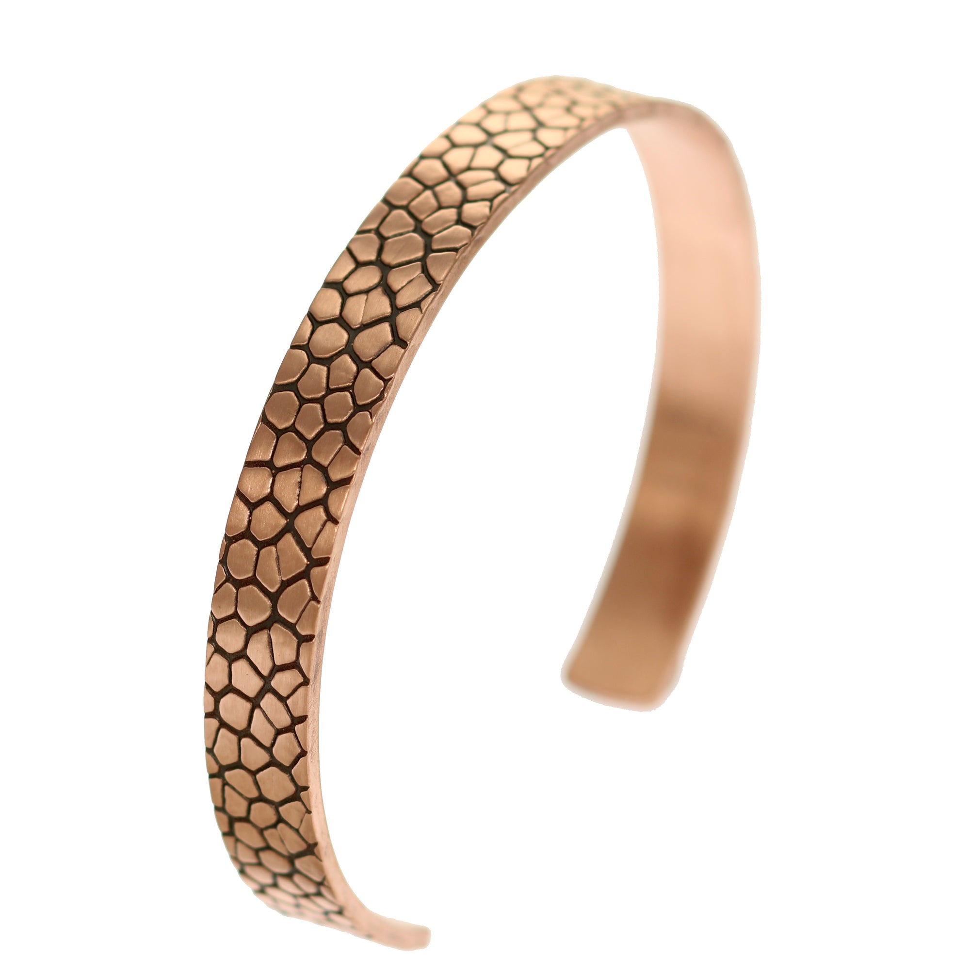 Men's 10 MM Wide Embossed Snakeskin Solid Copper Cuff 