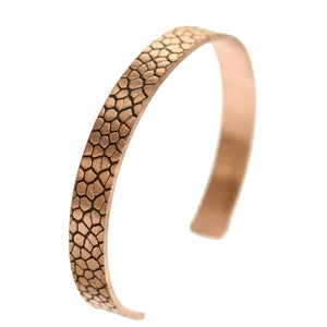 1 of 9: A Men's 10 MM Wide Embossed Snakeskin Solid Copper Cuff on a White Background