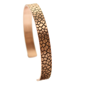 3 of 9: Men's 10 MM Wide Embossed Snakeskin Solid Copper Cuff  - Right Detail View