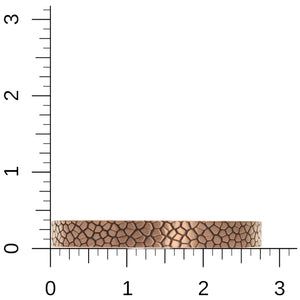 7 of 9: Men's 10 MM Wide Embossed Snakeskin Solid Copper Cuff  on a Ruler for Size and Scale