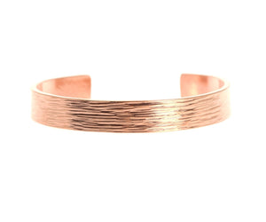 4 of 8: 10mm Wide Bark Copper Cuff Bracelet Laying Flat Showing Detailing of Bark Texture
