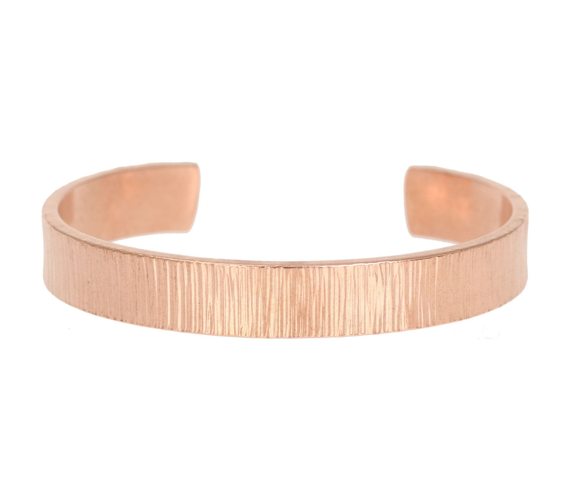 Side View of 10mm Wide Chased Copper Cuff Bracelet 