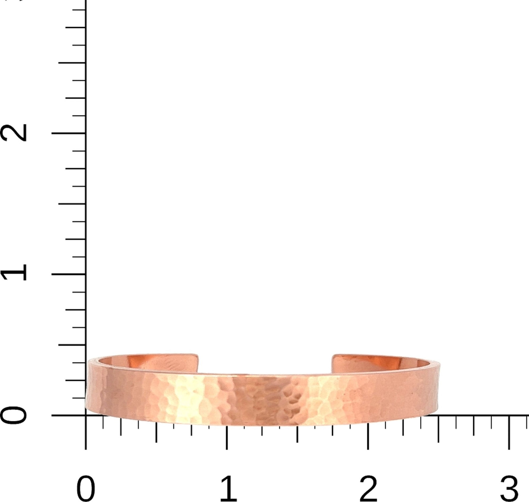 10mm Wide Hammered Copper Cuff Bracelet on Ruler for Scale