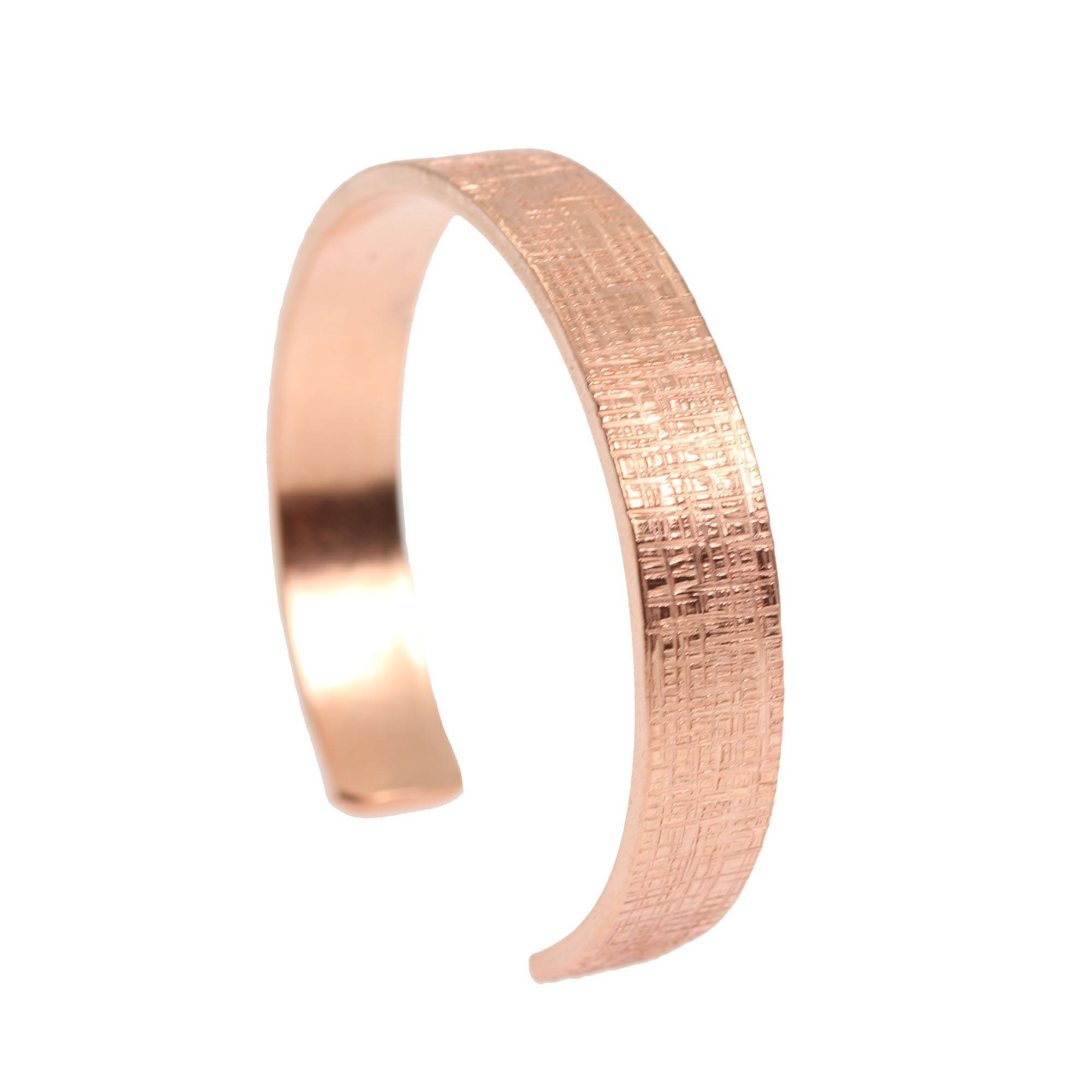 Right Side View of 10mm Wide Linen Copper Cuff Bracelet