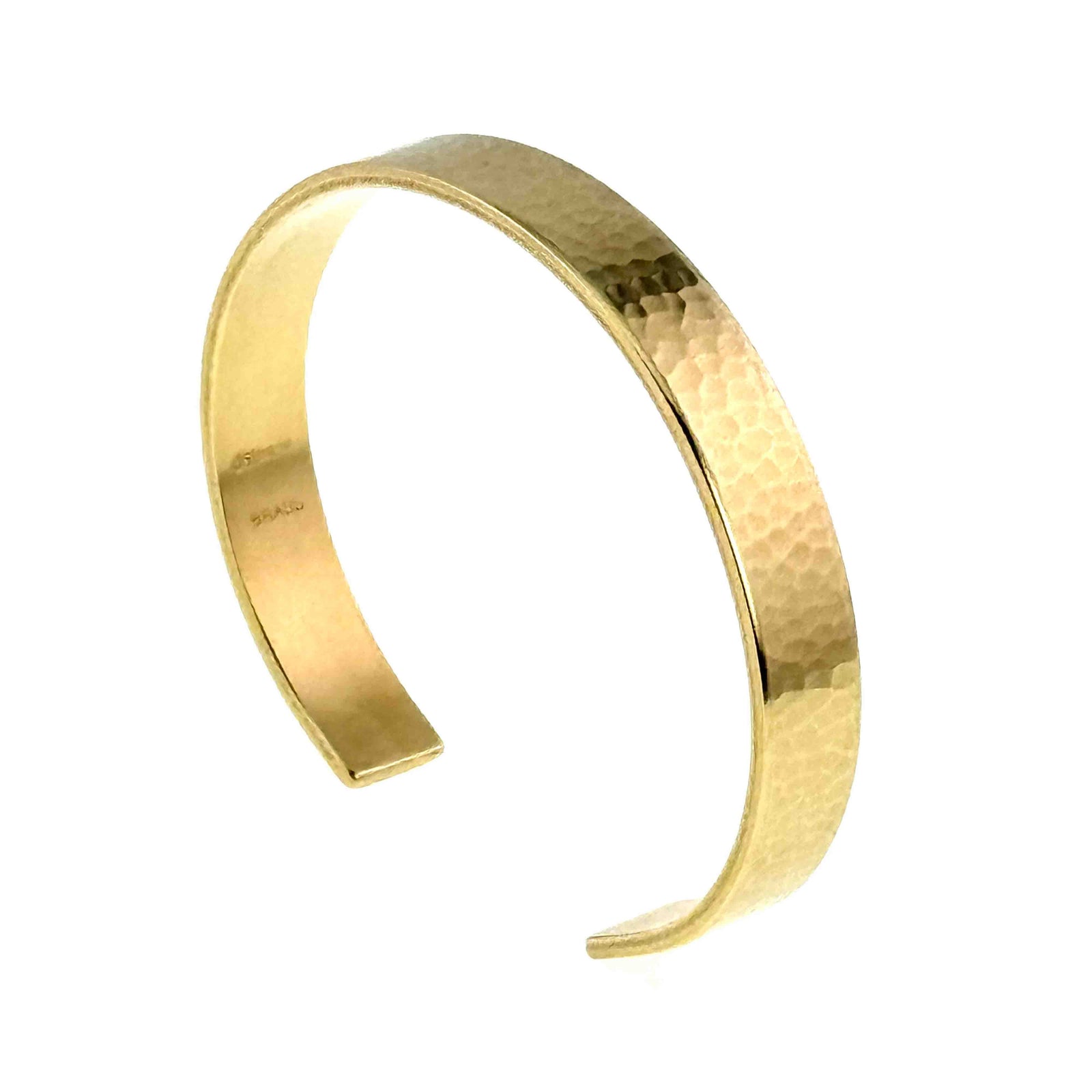 10mm Hammered Nu Gold Brass Cuff Bracelet on a white background