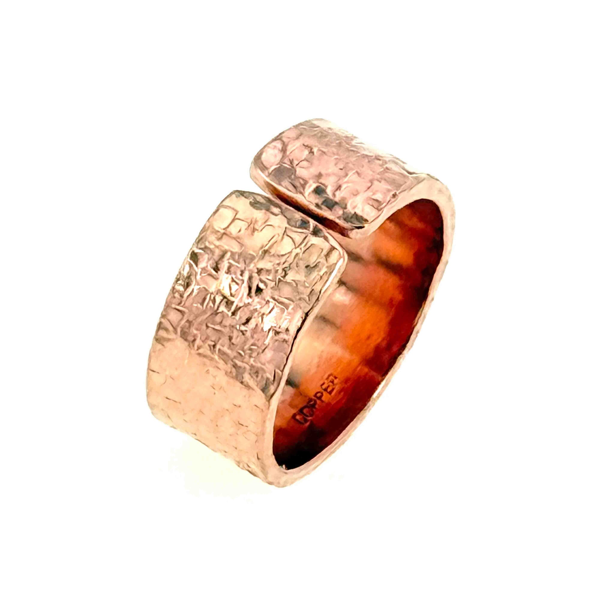 10mm Texturized Copper Cuff Ring with textured surface on a white background - Left Side View