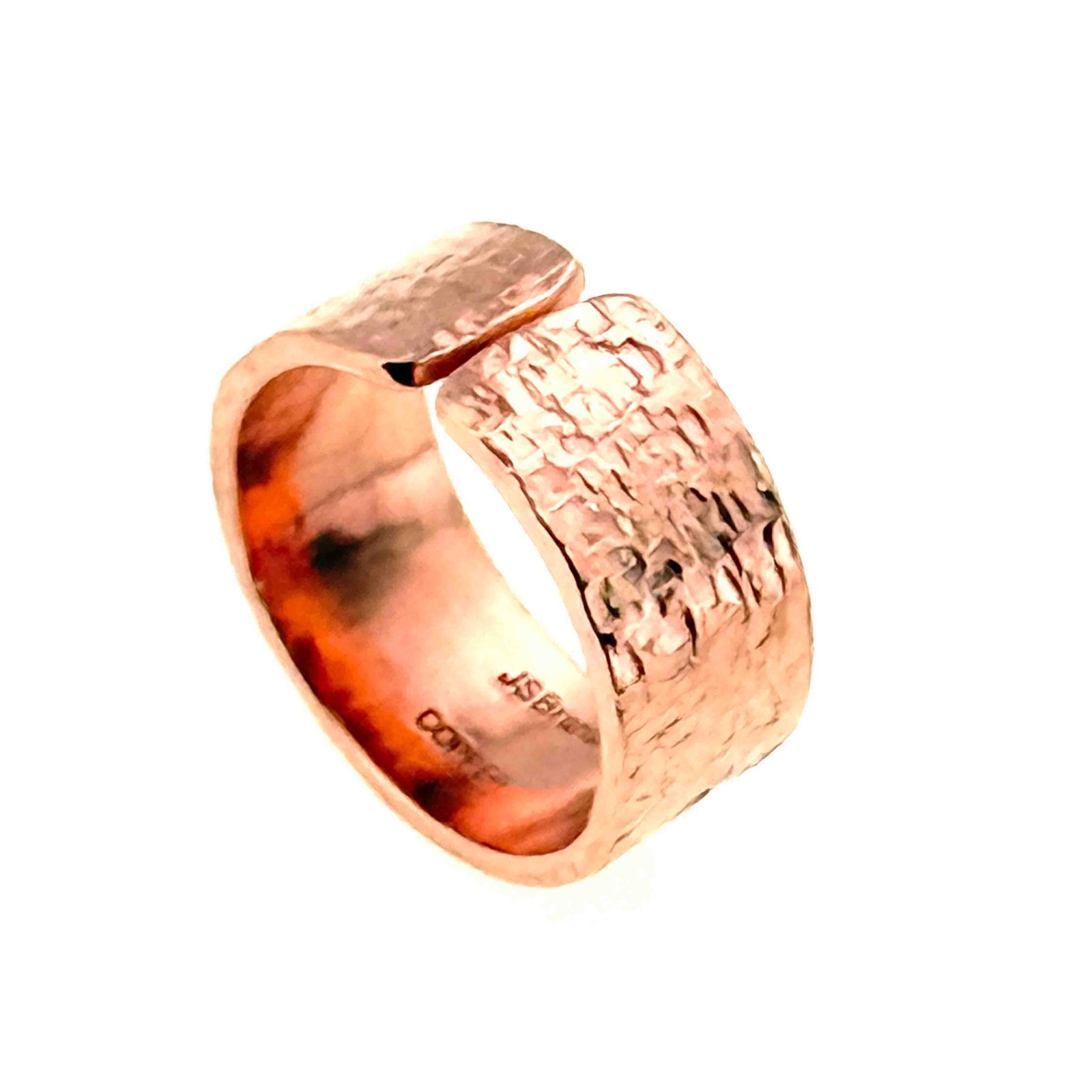 10mm Texturized Copper Cuff Ring on a white background