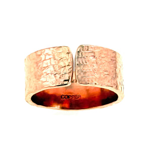 3 of 7: 10mm Texturized Copper Cuff Ring with textured surface on a white background - Opening