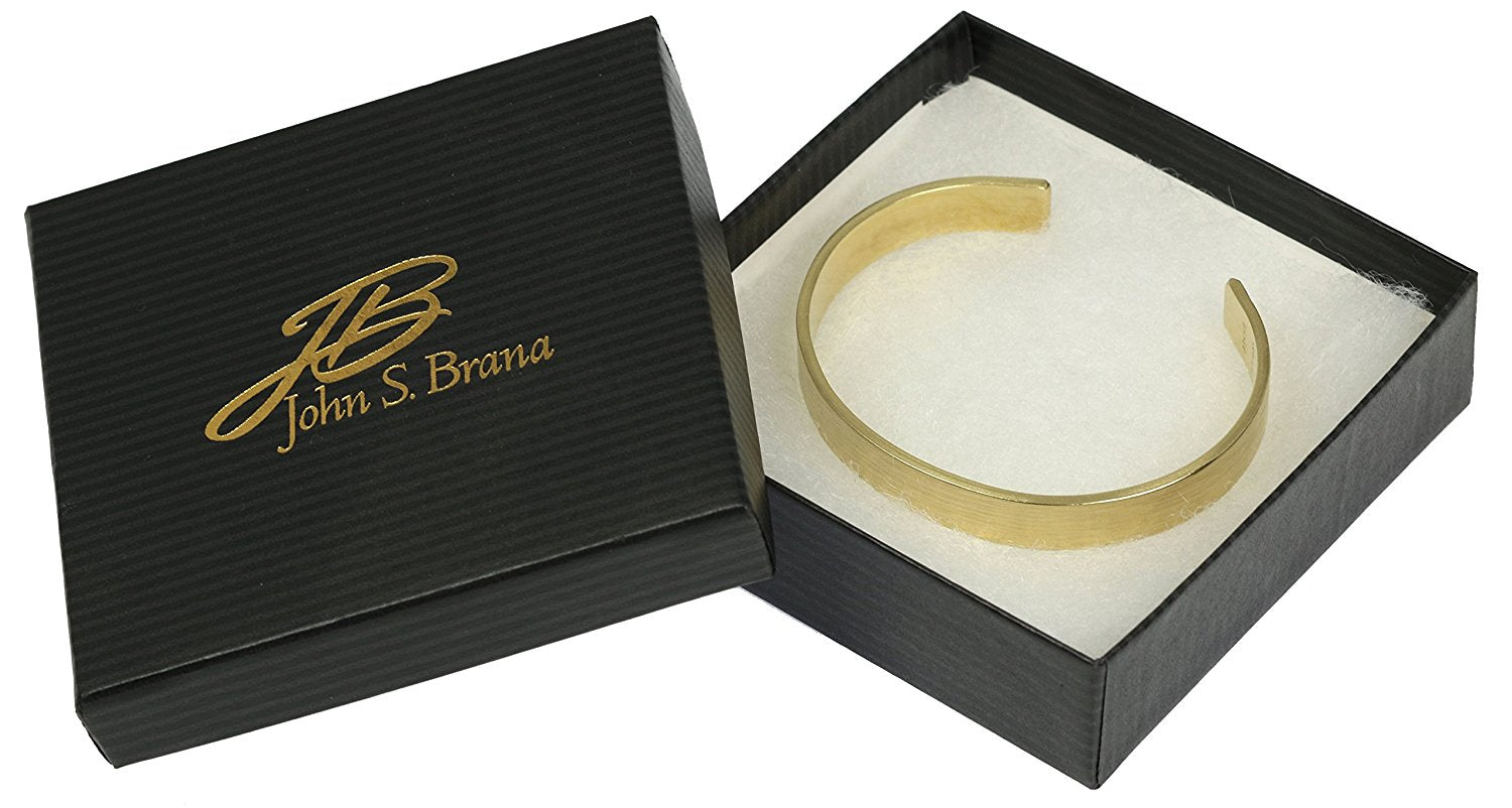 10mm Wide Bark Nu Gold Tone Brass Cuff Bracelet in a Black Gift Box with Gold Logo
