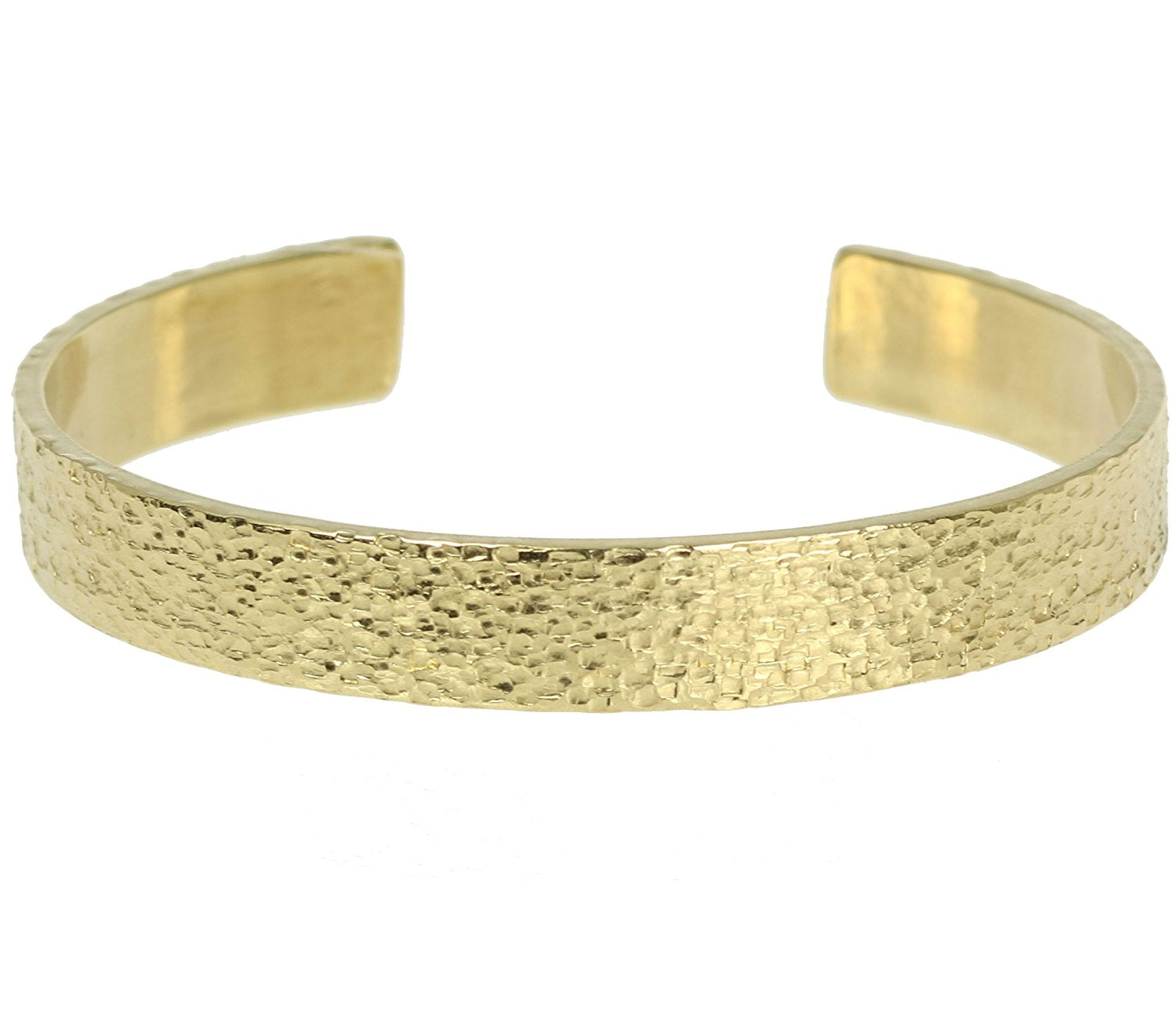 Close Up Detailed View of 10mm Wide Texturized Nu Gold Tone Brass Cuff Bracelet