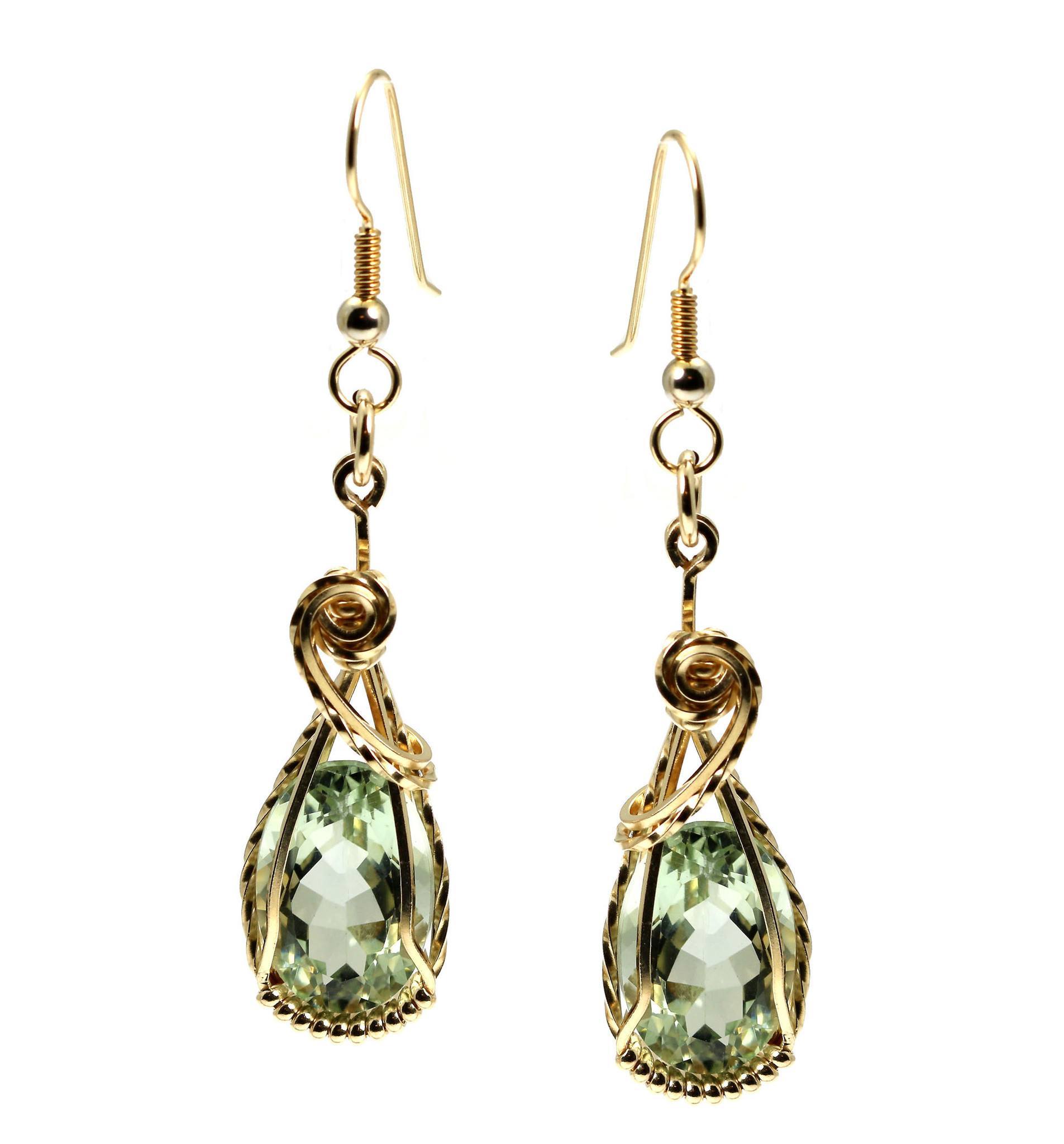 Detail View of Green Amethyst 14K Gold-filled Earrings
