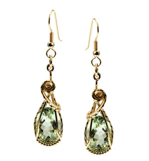 3 of 4: Detail View of Green Amethyst 14K Gold-filled Earrings
