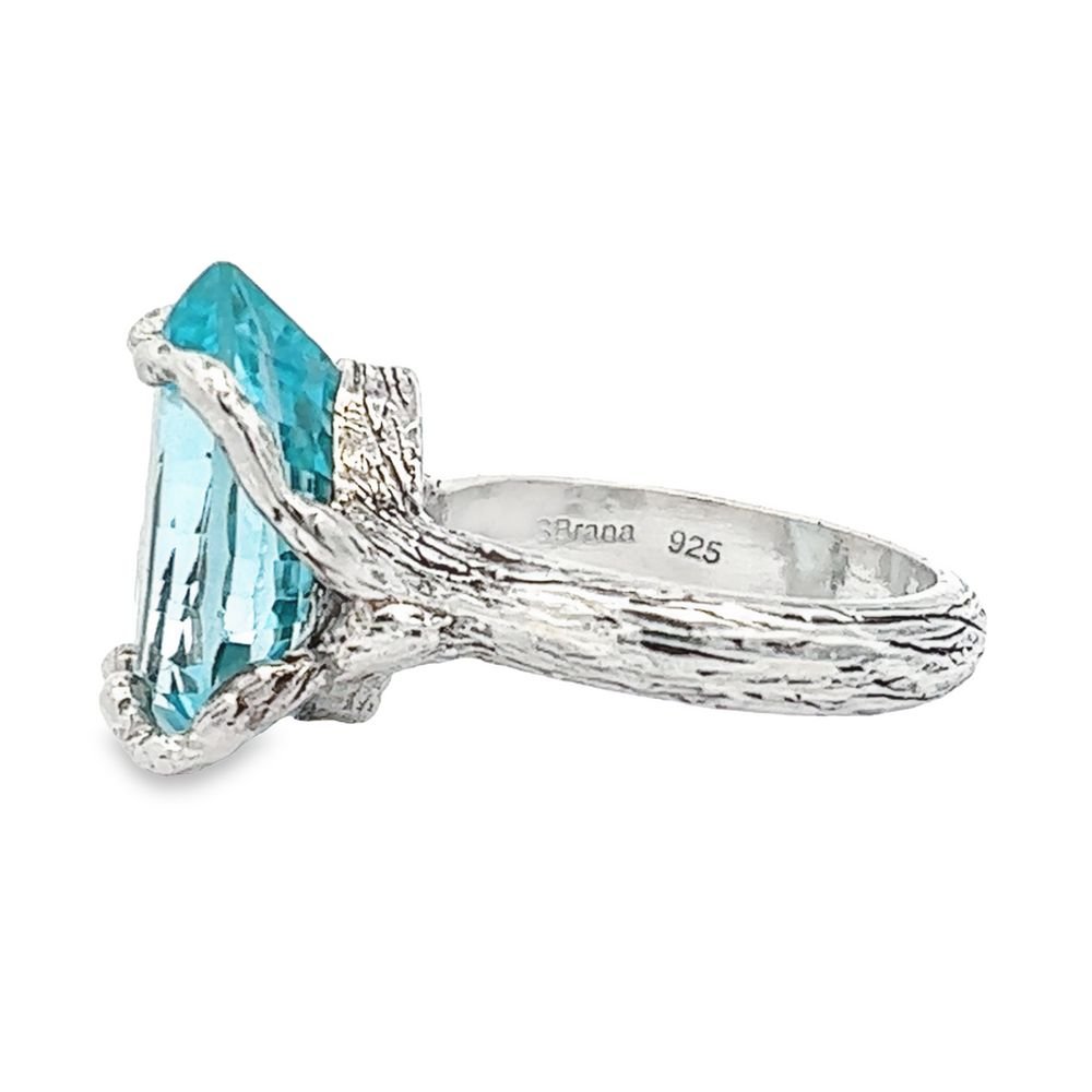 Side View Swiss Blue Topaz Sterling Silver Cocktail Ring