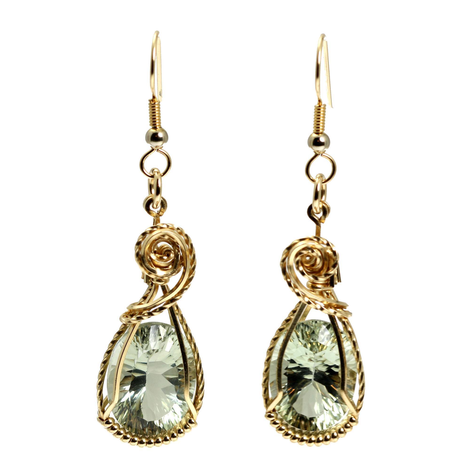 Green Amethyst 14K Gold-filled Earrings Close Up View