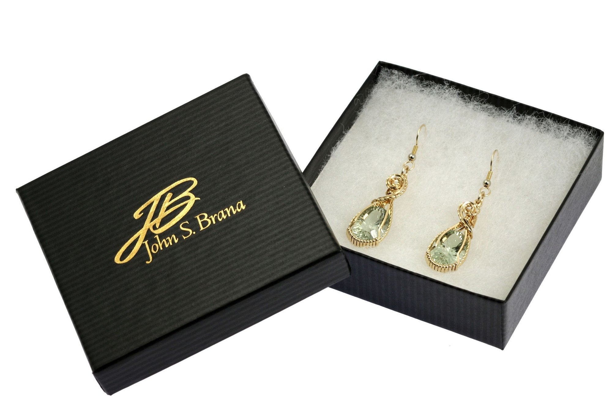 Green Amethyst 14K Gold-filled Earrings in Branded Gift Box with Gold Logo