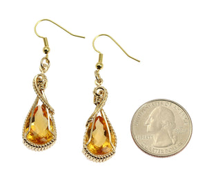 2 of 3: Size of Checkboard Cut Citrine 14K Gold-filled Earrings compared to a US Quarter