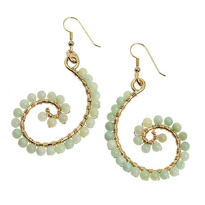1 of 4: A Pair of 14K Gold-filled Amazonite Scroll Earrings on a White Background