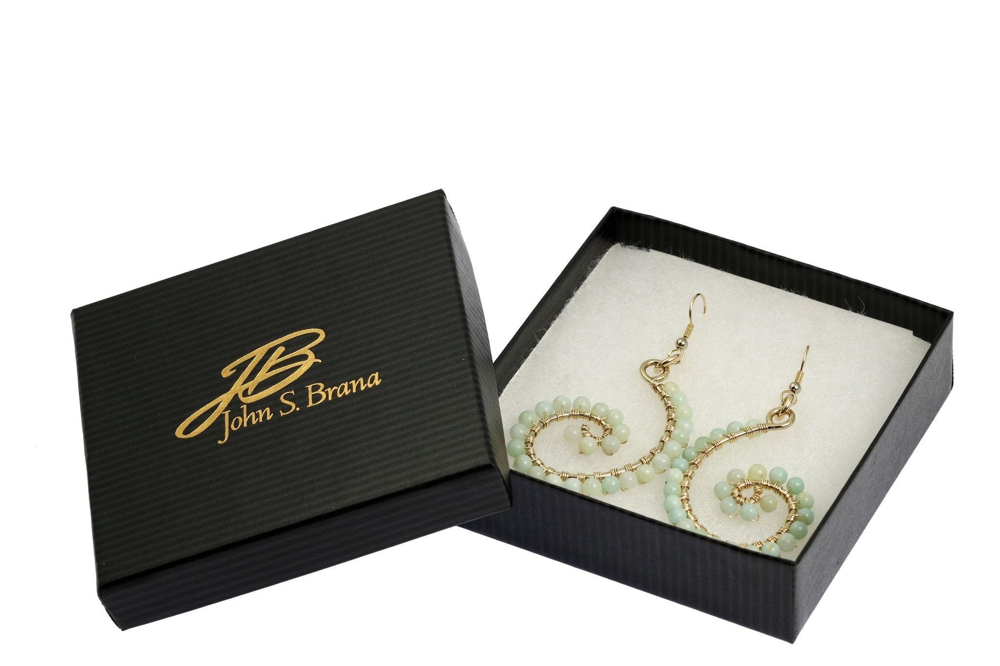 14K Gold-filled Amazonite Scroll Earrings in Black Gift Box with Gold Logo