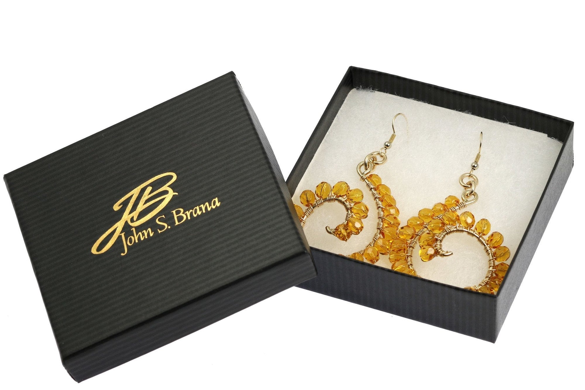 14K Gold-filled Amber Wire Wrapped Earrings in Gift Box with Gold Logo
