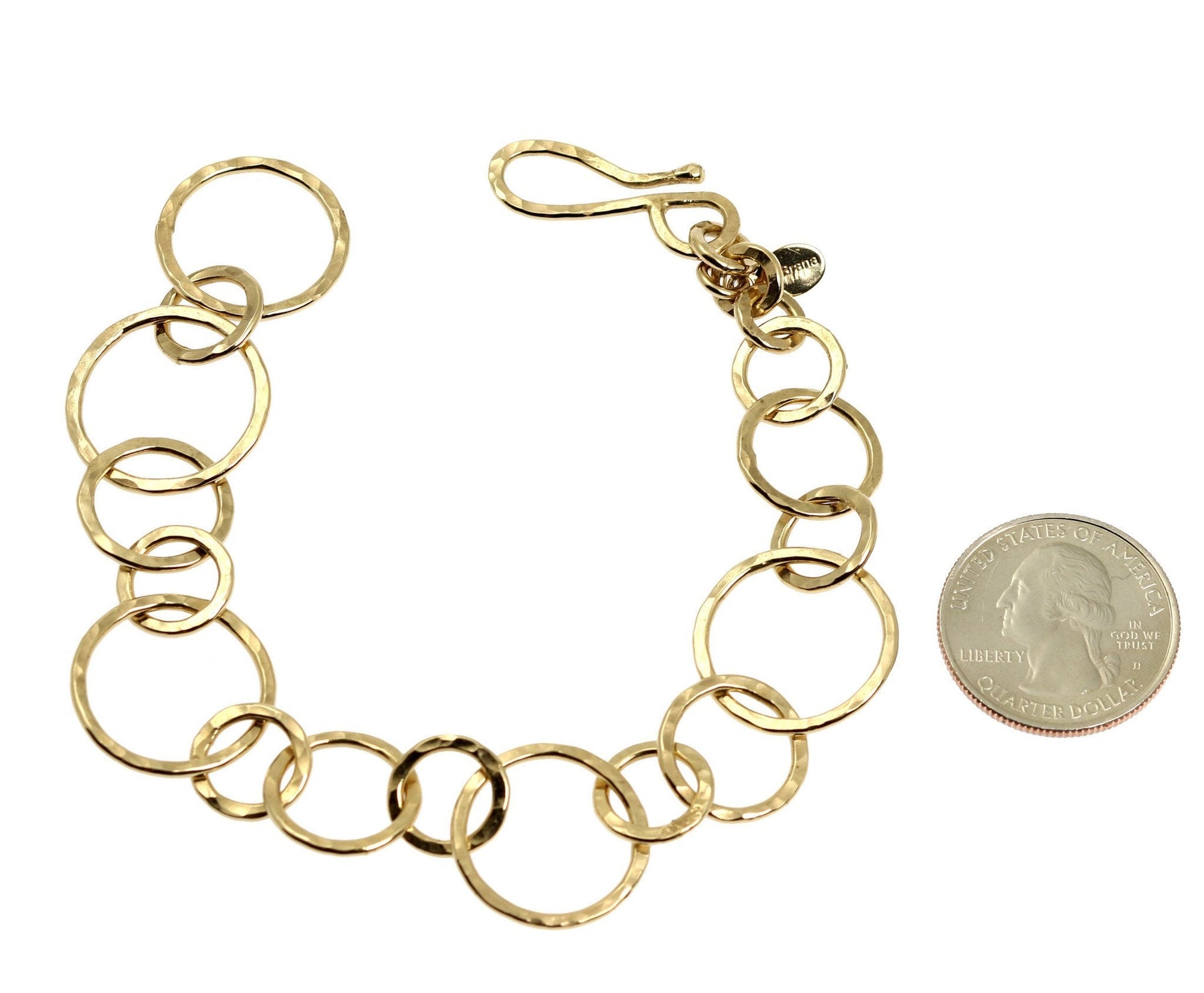 Size of 14K Gold-filled Hammered Link Chain Bracelet