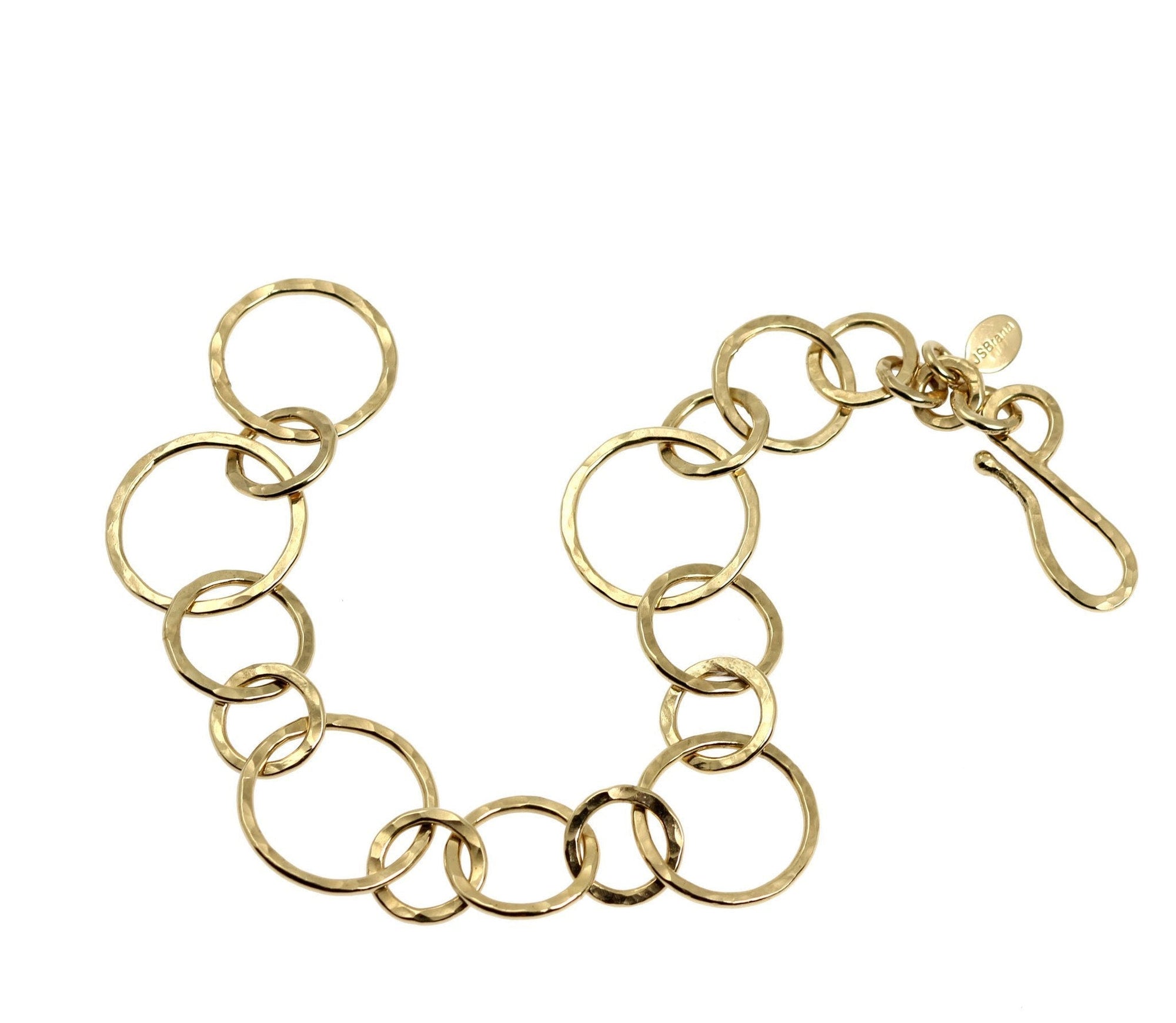 14K Gold-filled Hammered Link Chain Bracelet Close Up View