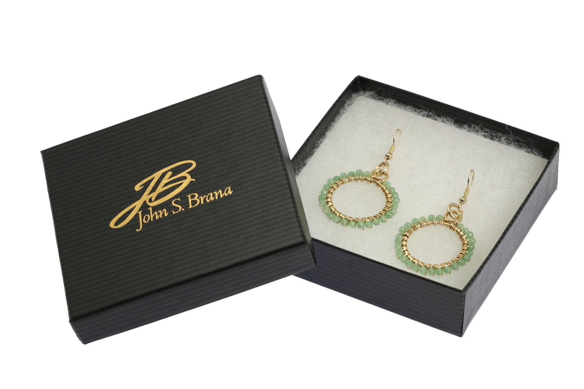 14K Gold-filled Hoop Earrings With Aquamarine in a Black Gift Box with Gold Logo