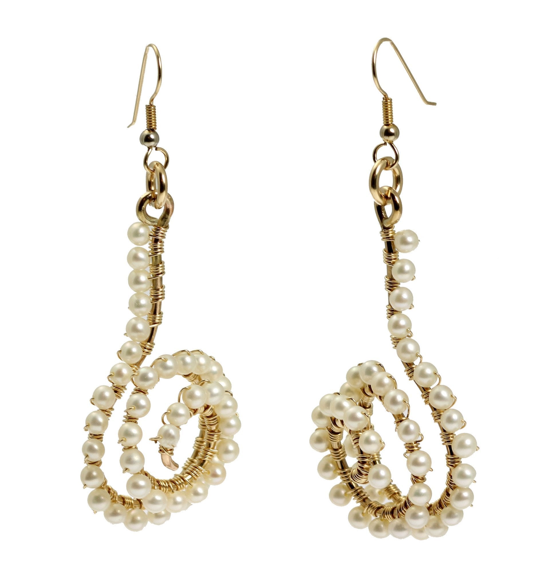 Shape of 14K Gold-filled Wire Wrapped Spiral Earrings Pearls