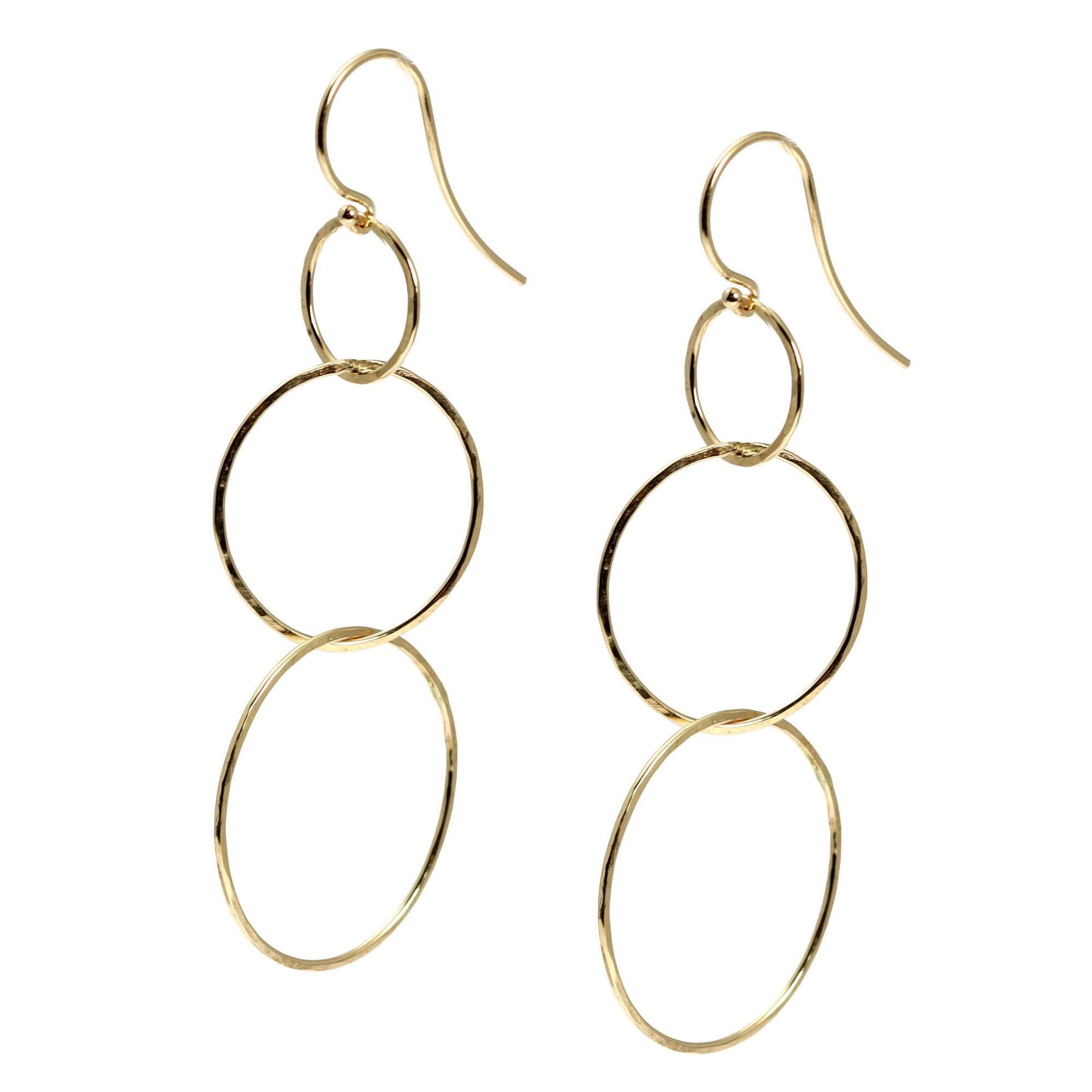 Close Up View 14K Gold Hammered Chandelier Earrings