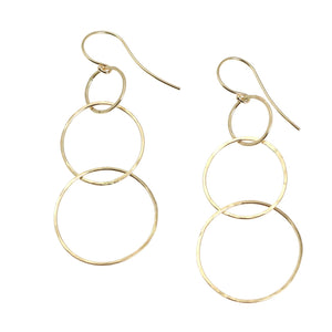 1 of 4: A Pair of 14K Gold Hammered Chandelier Earrings on White Background