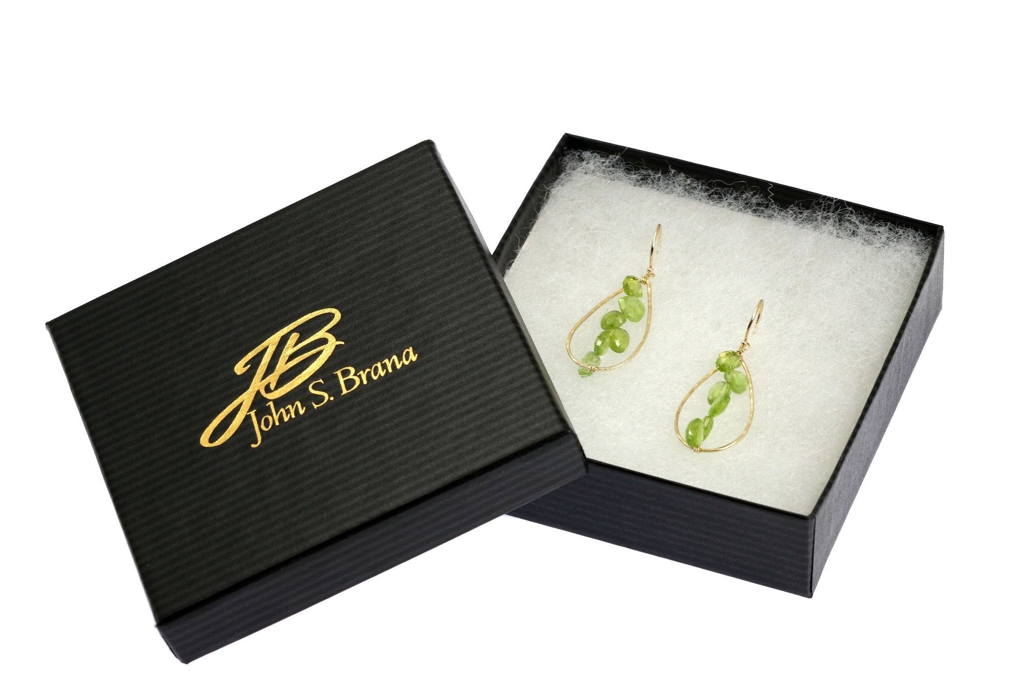 14K Gold Hammered Tear Drop Earrings With Peridot - Gift Box