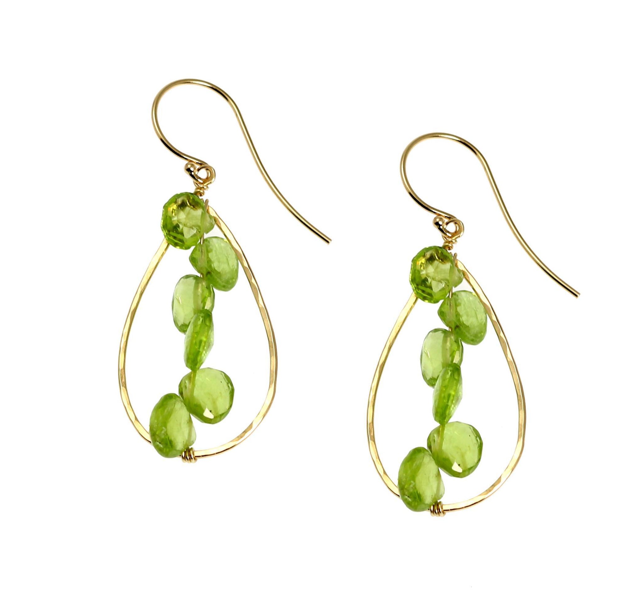 14K Gold Hammered Tear Drop Earrings With Peridot