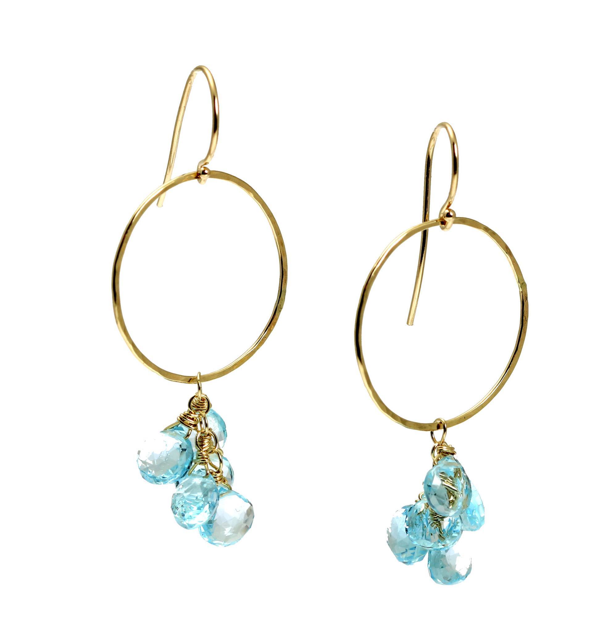 Shape of 14K Hammered Gold Earrings With Blue Topaz
