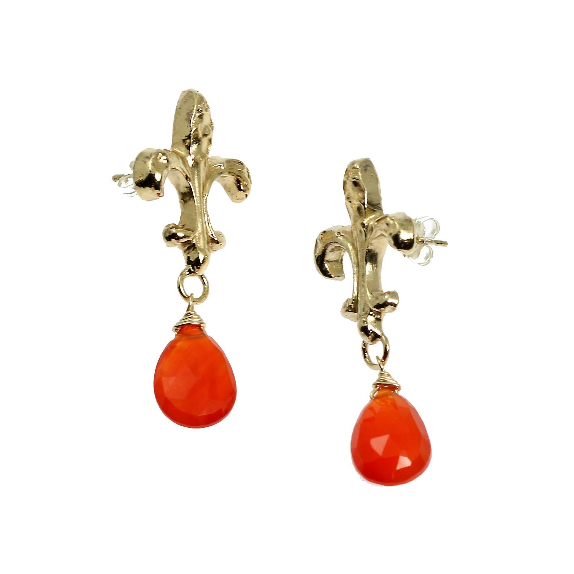 Shape of 16 CT Carnelian Vermeil Fleur-de-lis Post Earrings