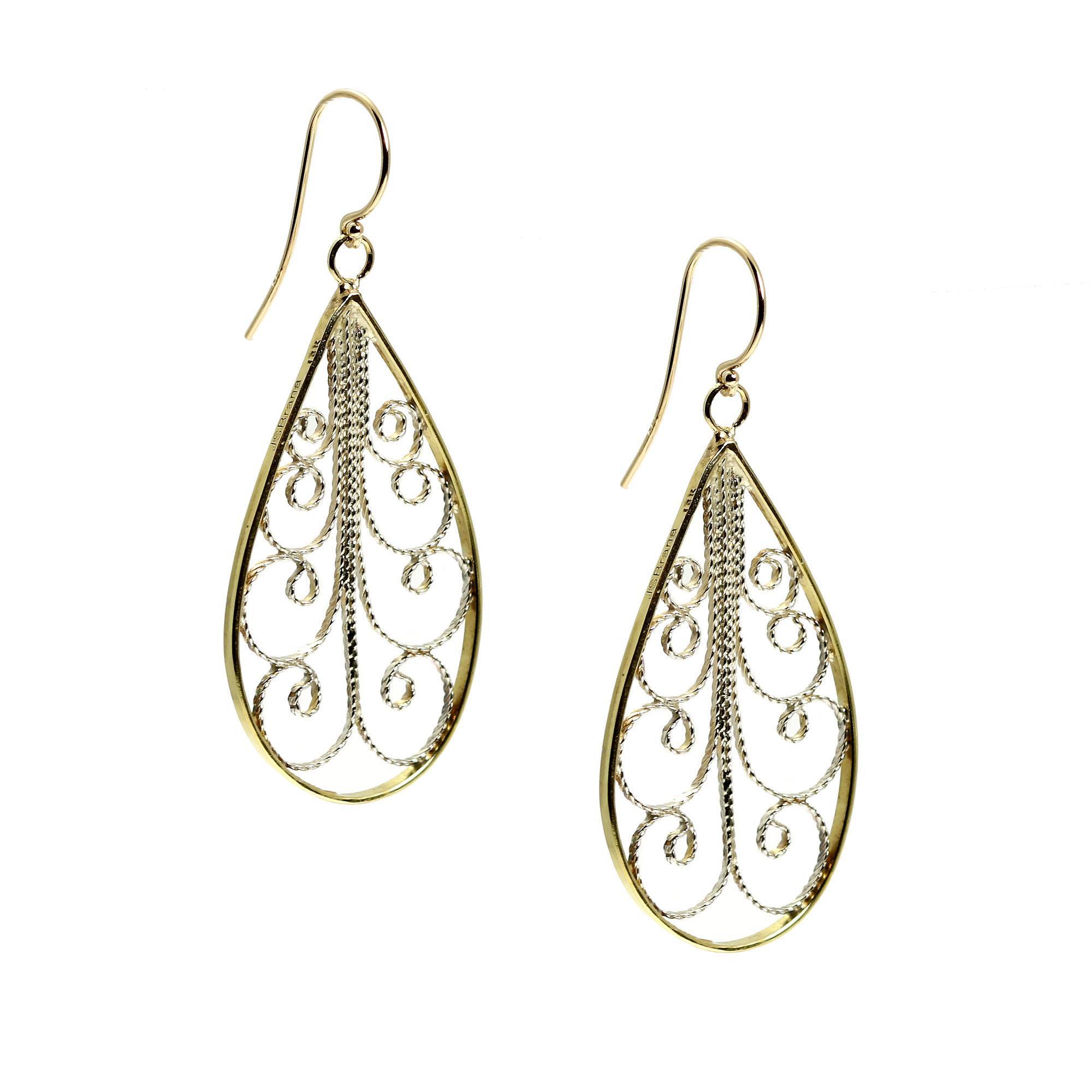 Shape of 18K Gold Filigree Tear Drop Earrings