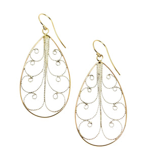 1 of 4: A Pair of Large 18K Gold Filigree Teardrop Earrings on a White Background
