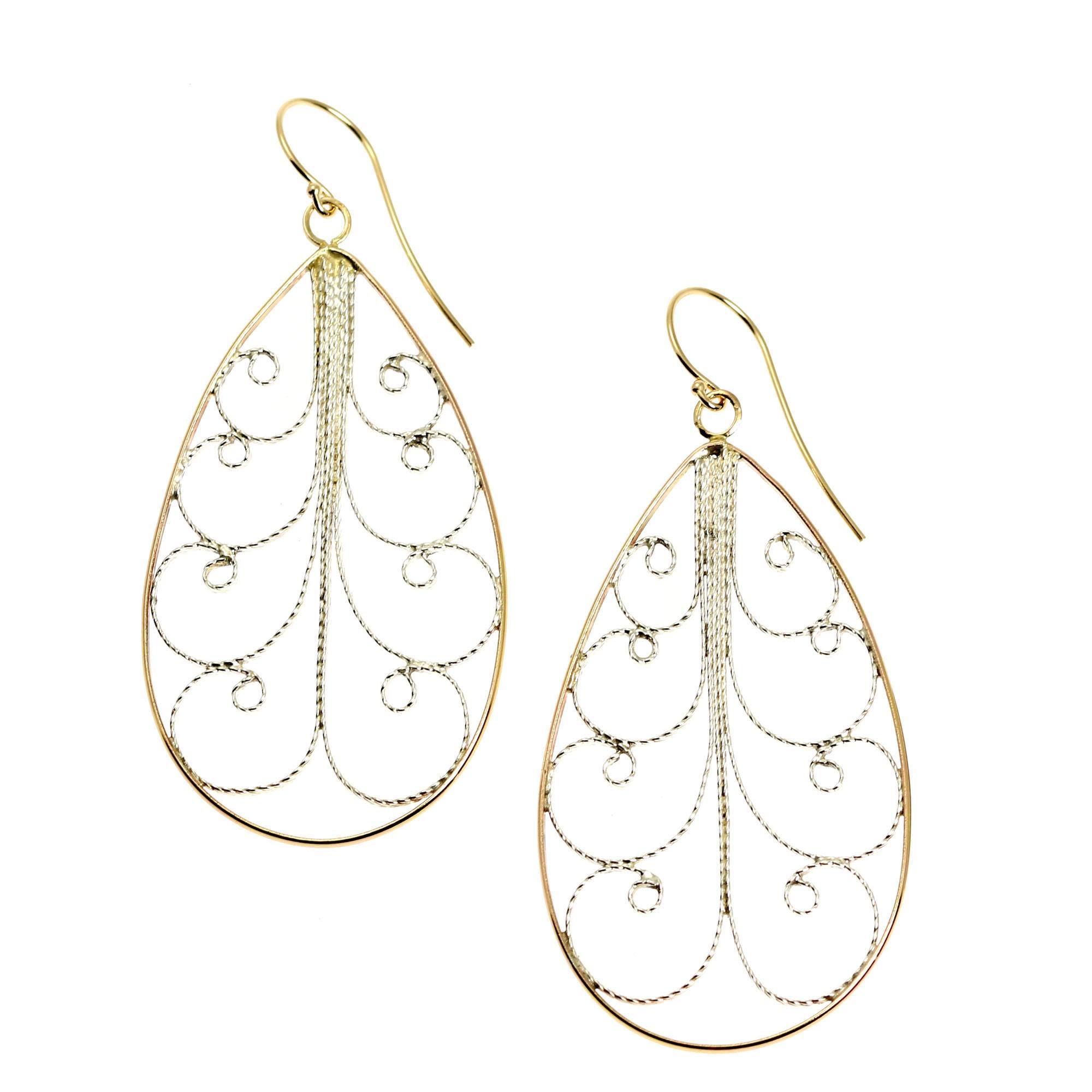 BUY Large 18K Gold Filigree Tear Drop Earrings | John S. Brana