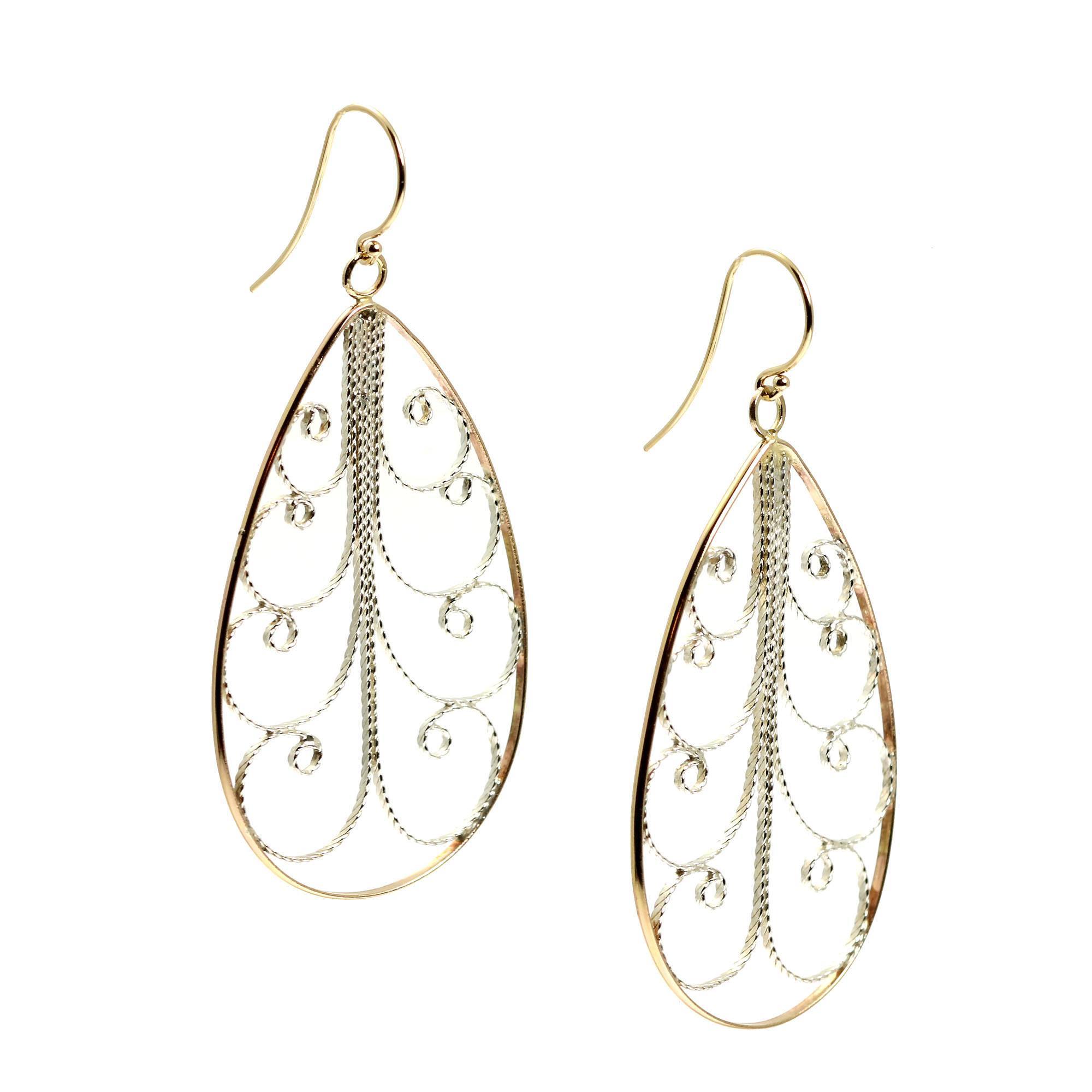 Shape of Large 18K Gold Filigree Tear Drop Earrings