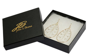 4 of 4: Large 18K Gold Filigree Teardrop Earrings in Black Gift Box with a Gold Logo