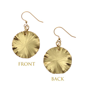 3 of 8: Small Nu Gold Brass Lily Pad Leaf Earrings Front and Back Views