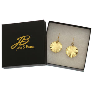 7 of 8: Small Nu Gold Brass Lily Pad Leaf Earrings in Black Gift Box