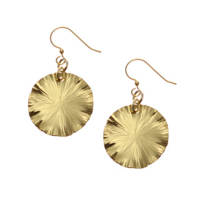 1 of 8: A Pair Small Nu Gold Brass Lily Pad Leaf Earrings on a White Background